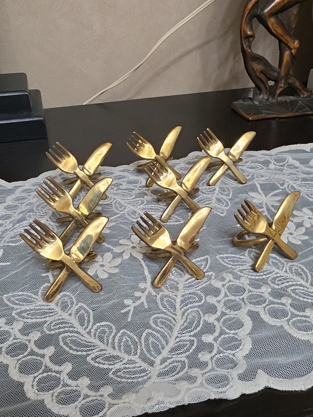 Brass Fork & Knife Napkin Rings - Gold Table Accent (Set of 8)